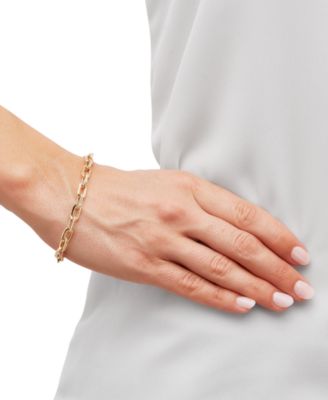 Lightweight Polished & Textured Large Cable Link Bracelet in 10k Gold