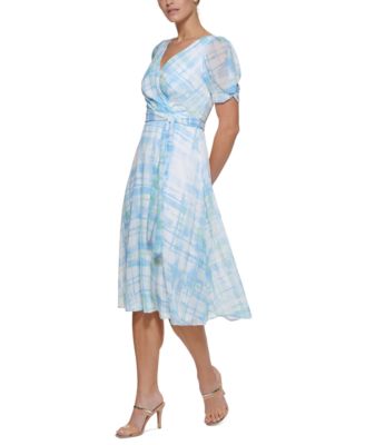 DKNY Plaid Faux-Wrap Midi Dress