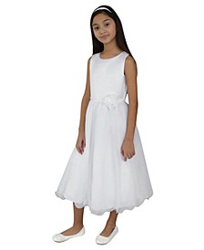 Big Girls Satin Bodice with Tulle Skirt and Flower Dress
