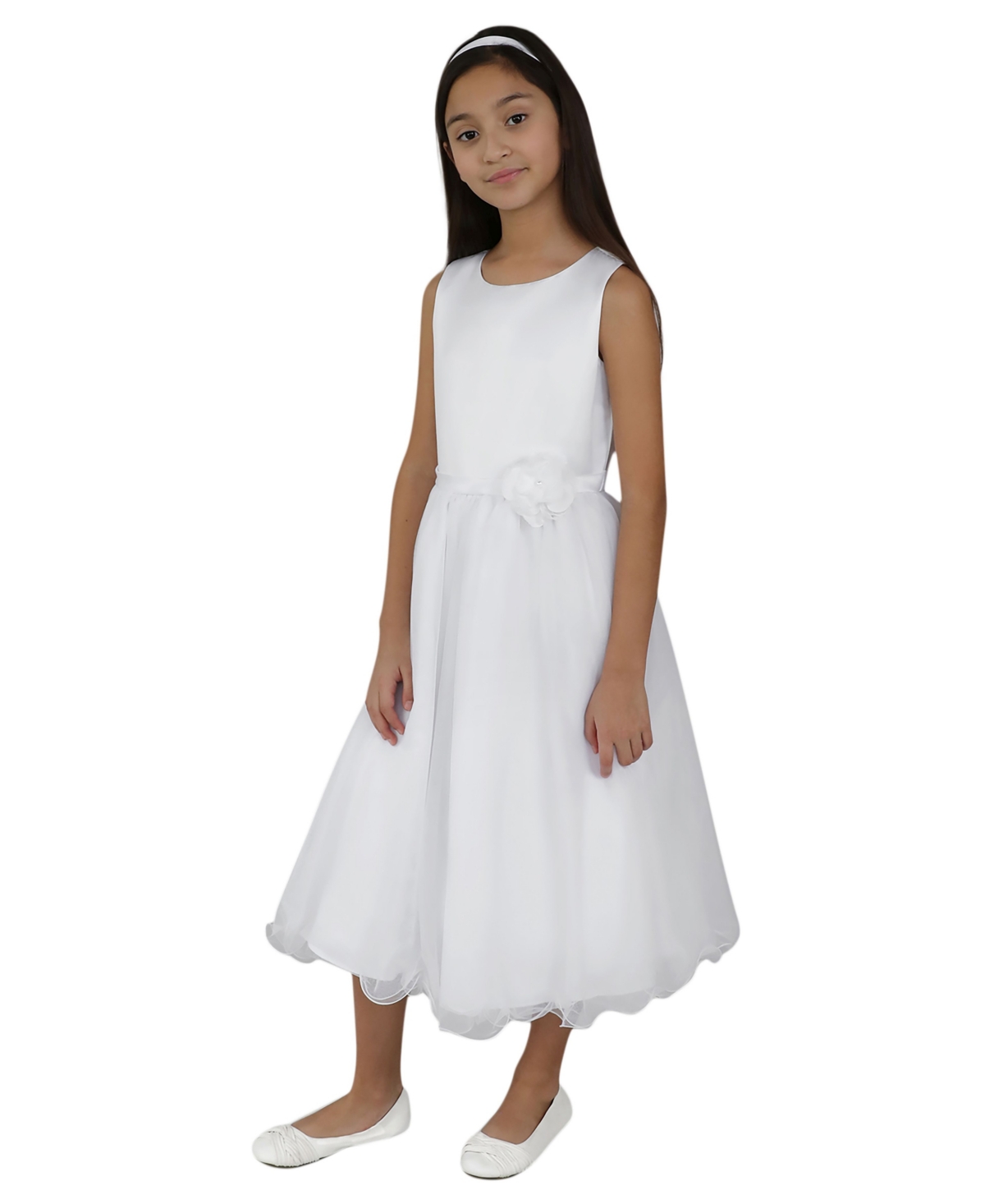 Us Angels Kids' Little Girls Satin Bodice With Tulle Skirt And Flower Dress In White