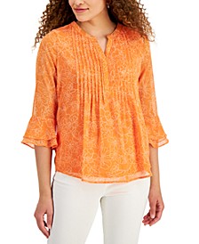 Petite Floral-Print Pintucked Top, Created for Macy's