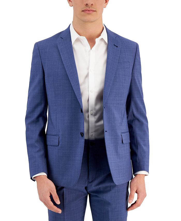 Argeli Navy Blue Plaid Slim Fit Suit