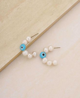 Imitation Pearl and Evil Eye Beaded Hoops