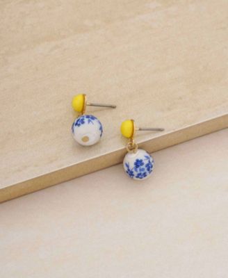 Blue and Yellow Ceramic Bead Drop Earrings