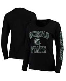 Women's Branded Black Michigan State Spartans Arch Over Logo Scoop Neck Long Sleeve T-shirt