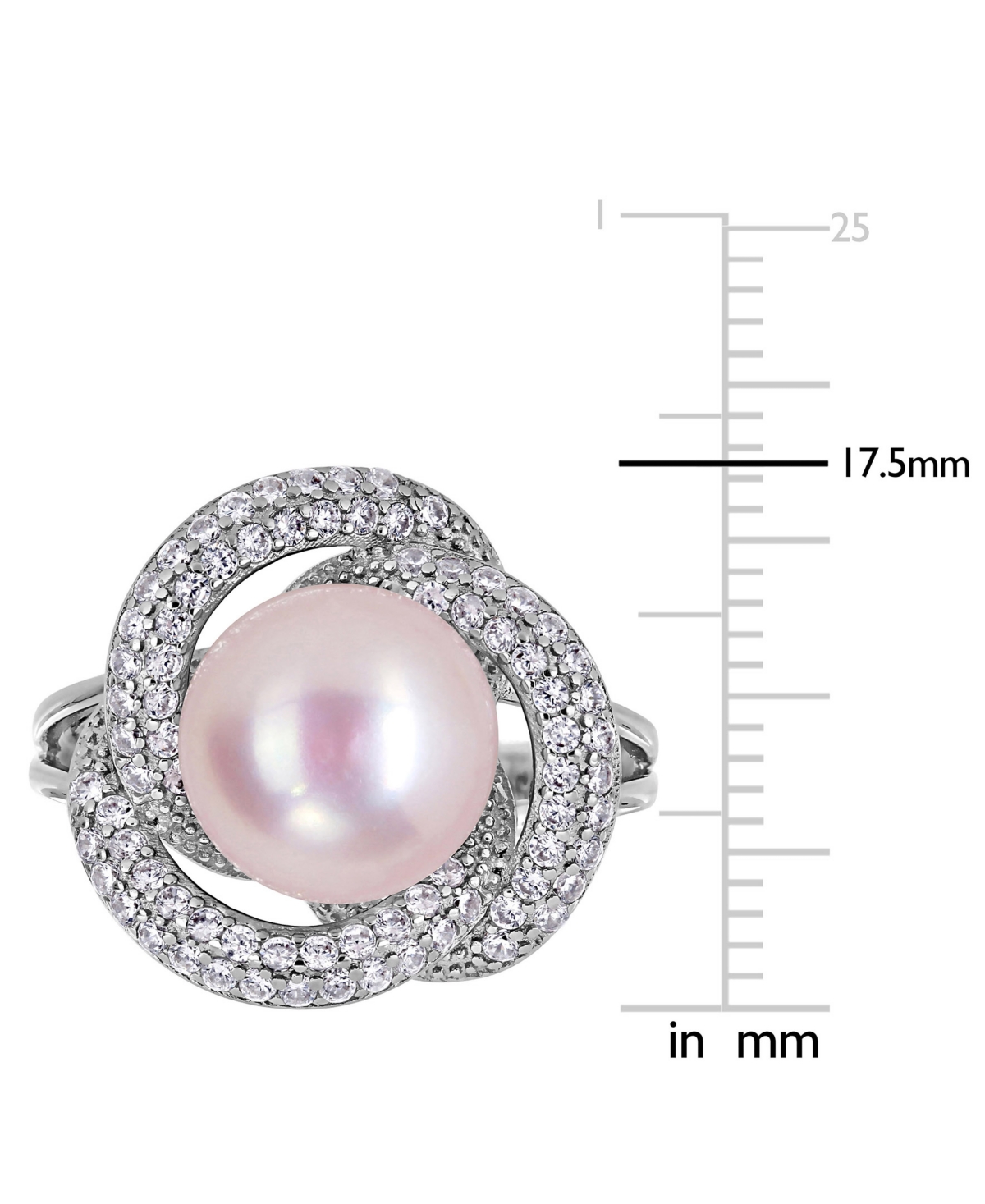 Pink Cultured Freshwater Pearl (10-1/2mm) & Cubic Zirconia Love Knot Statement Ring in Sterling- Silver