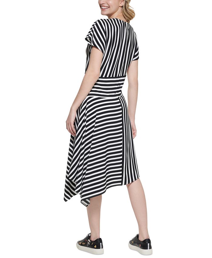 Karl Lagerfeld Paris Women's Striped Asymmetrical-Hem Dress & Reviews ...