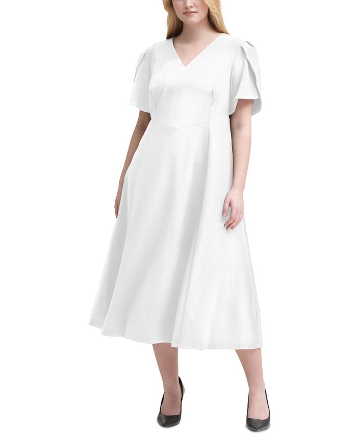 Calvin Klein Plus Size Tulip-Sleeve Midi Dress & Reviews - Dresses - Plus  Sizes - Macy's