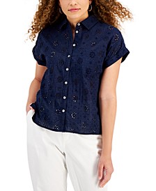 Women's Eyelet Camp Shirt, Created for Macy's