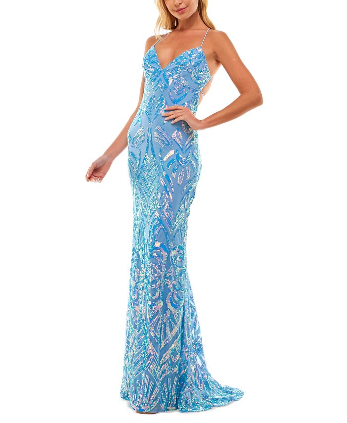 B Darlin Juniors' Bungee-Strap Sequinned Gown, Created for Macy's ...