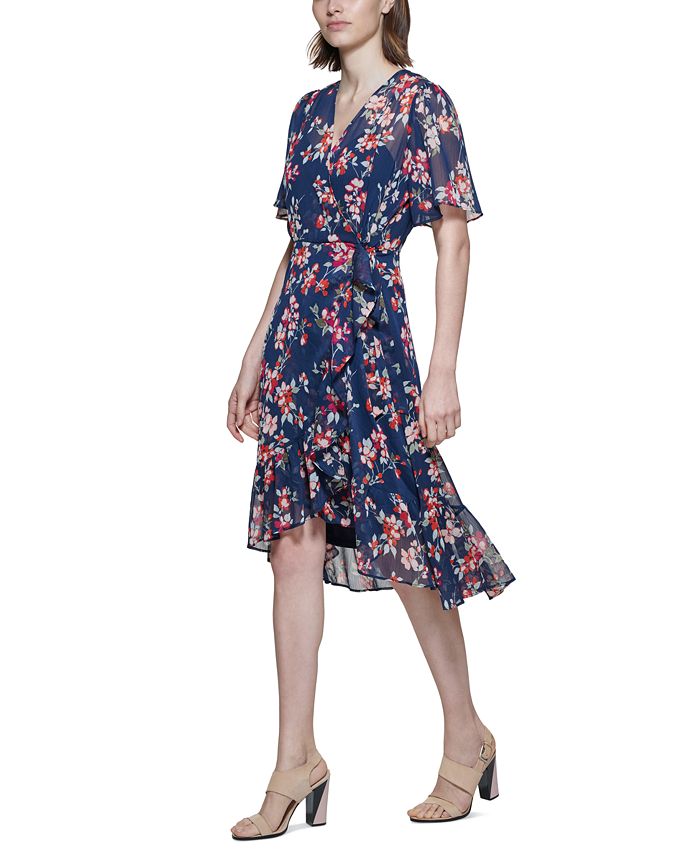 Calvin Klein Flutter-Sleeve Fit & Flare Dress - Macy's