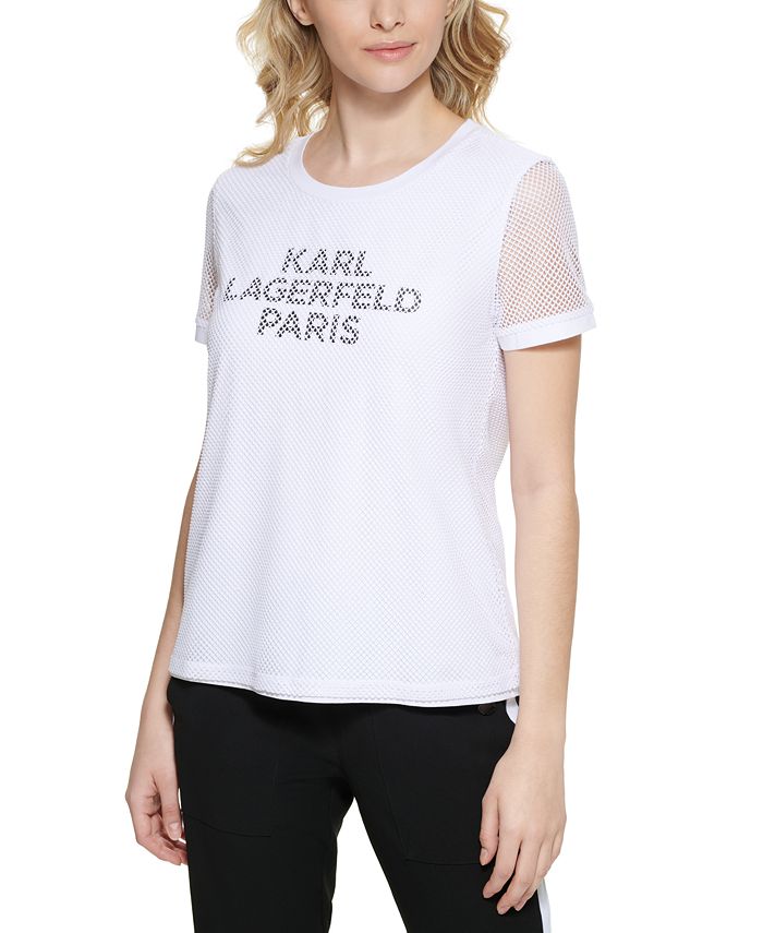 Karl Lagerfeld Paris Women's Mesh Overlay T-Shirt - Macy's