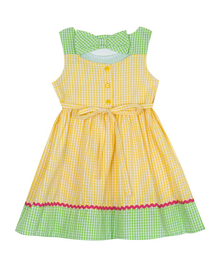 Rare Editions Baby Girls Yellow and Lime Check Seersucker Dress - Macy's