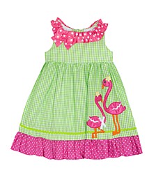 Baby Girls Check Seersucker to Pink Dot Dress