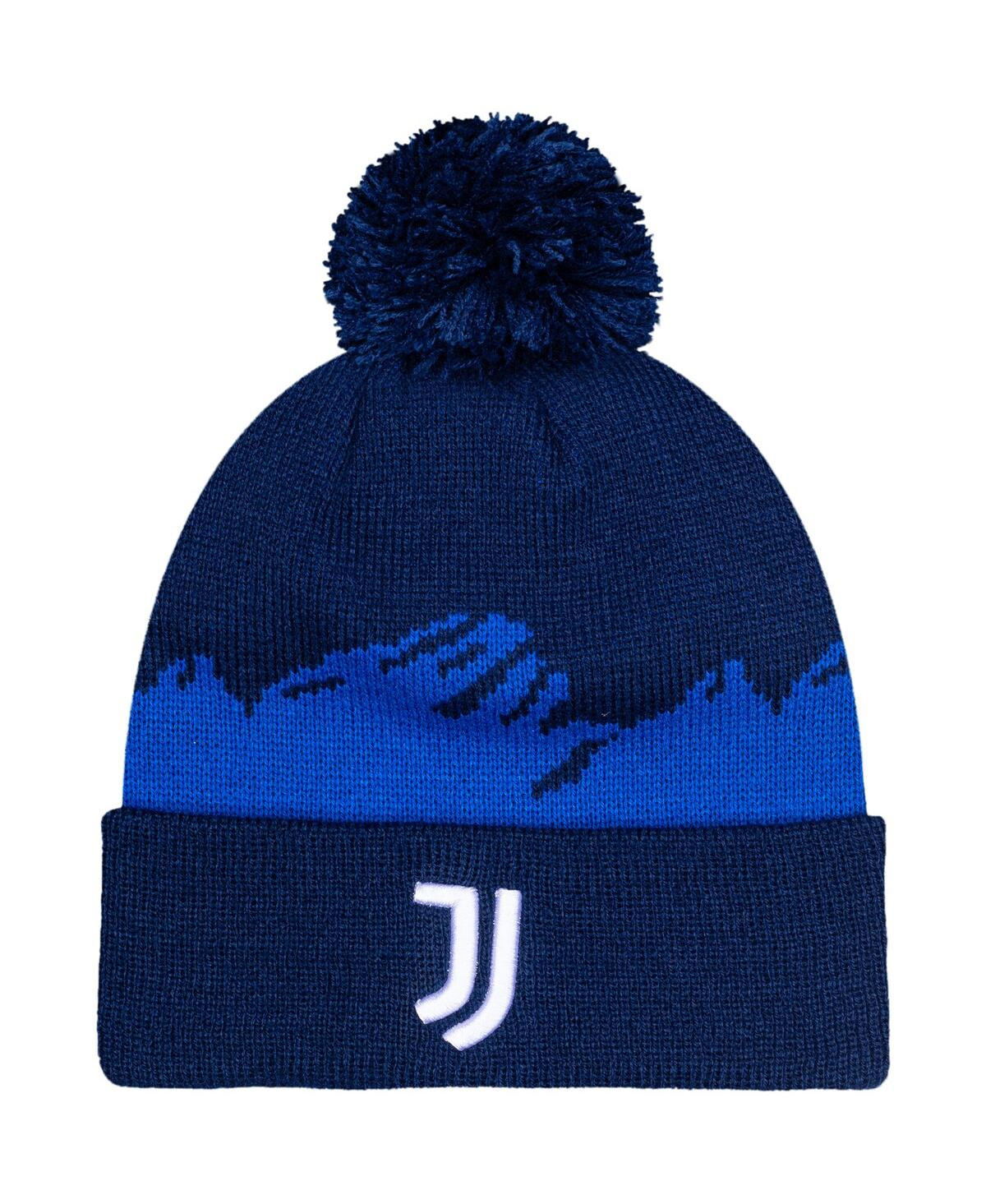 Men's Navy Juventus Pixel Cuffed Knit Hat with Pom - Navy