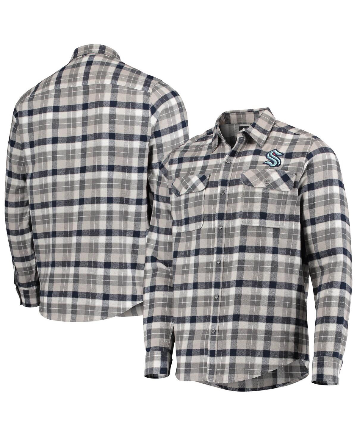Shop Antigua Men's  Deep Sea Blue, Gray Seattle Kraken Ease Plaid Button-up Long Sleeve Shirt In Deep Sea Blue,gray