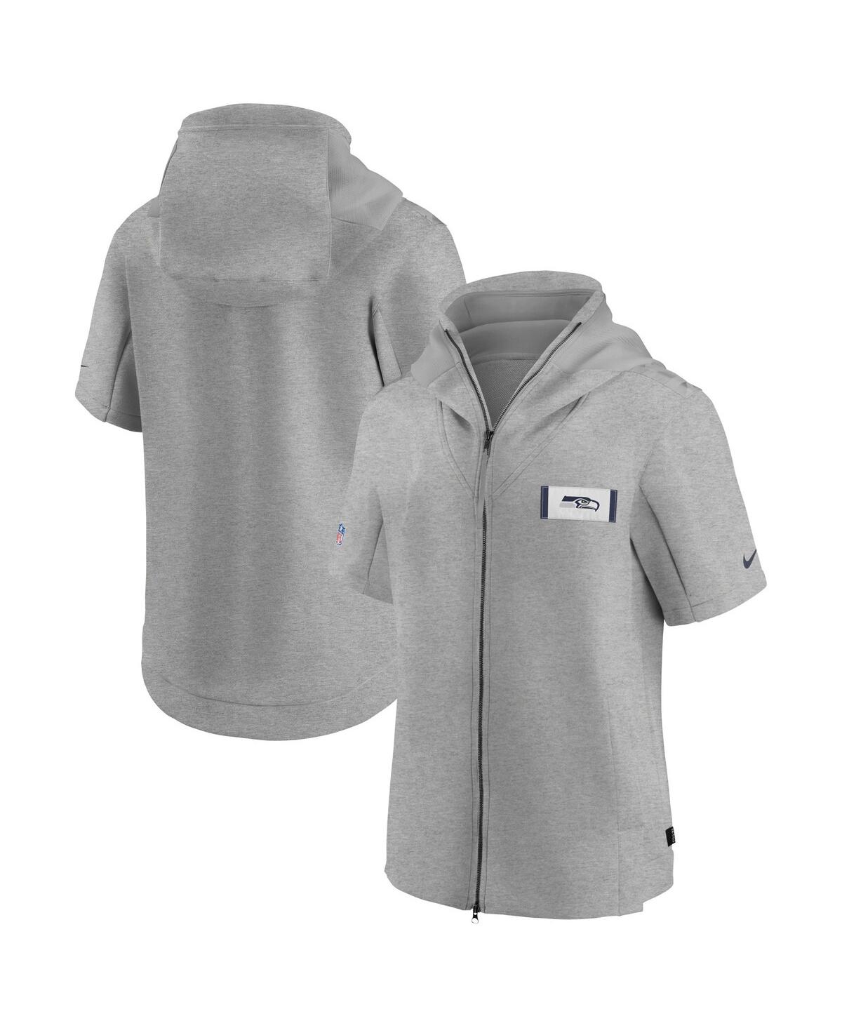 Men's Nike Heathered Gray Seattle Seahawks Sideline Showout Short Sleeve Full-Zip Hoodie Jacket