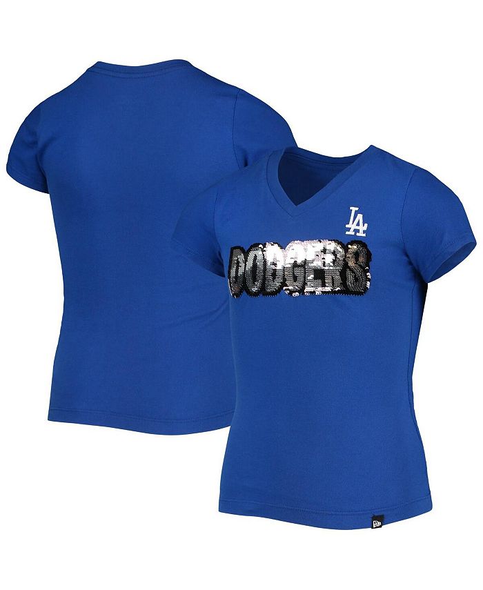 5th & Ocean Big Girls New Era Royal Los Angeles Dodgers Flip Sequin Team T- shirt - Macy's