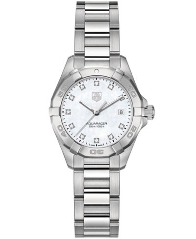 TAG Heuer Women's Swiss Aquaracer Diamond Accent Stainless Steel Bracelet Watch 27mm WAY1413.BA0920