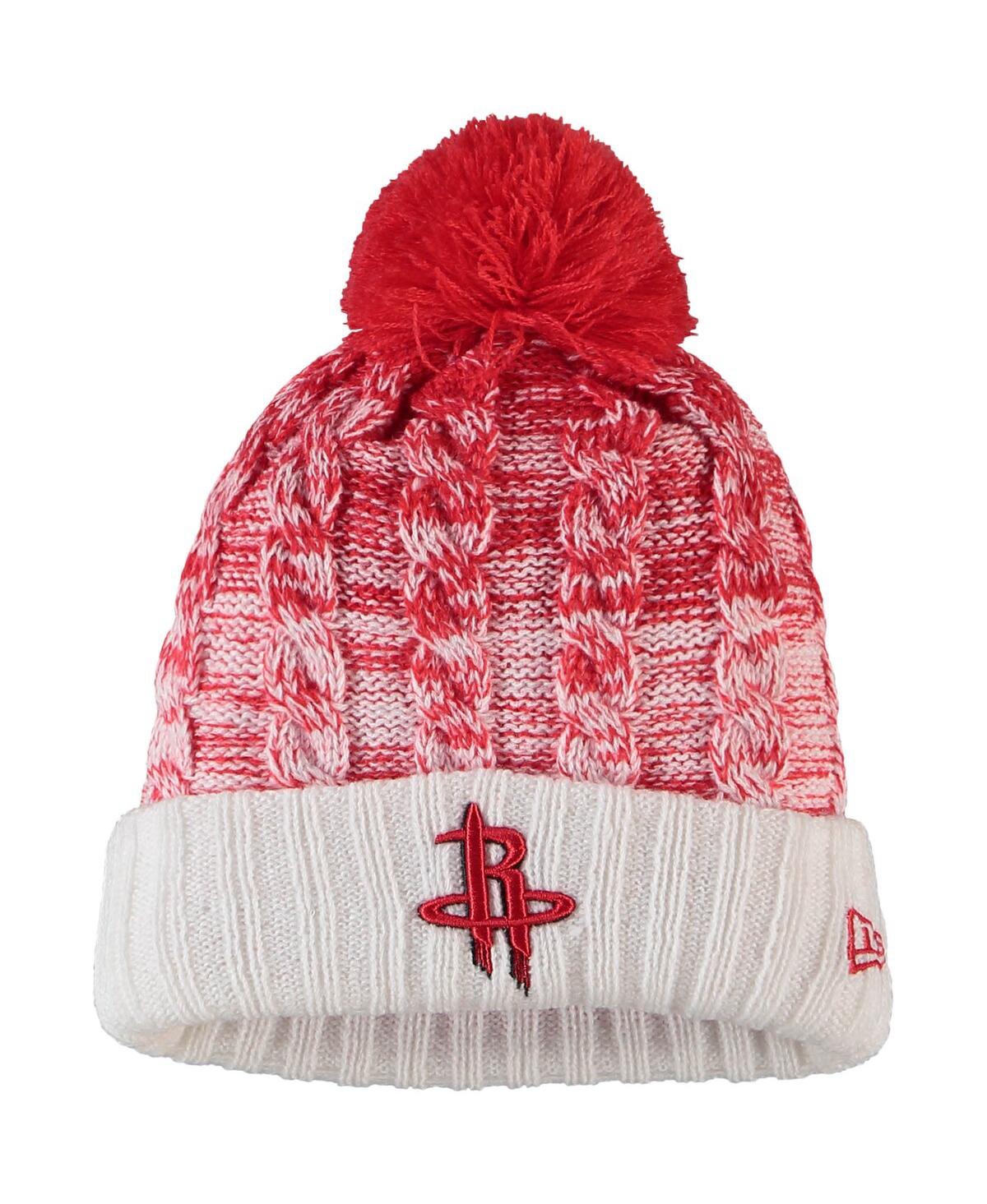 New Era Kids' Big Girls  Red Houston Rockets Fade Cuffed Knit Hat With Pom