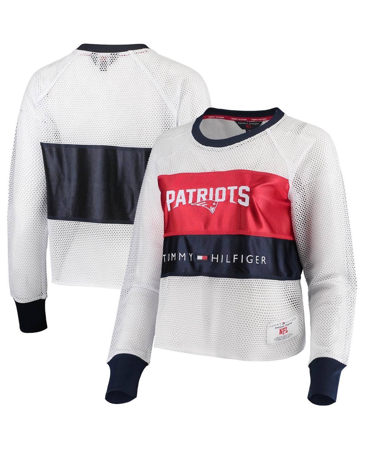 TOMMY HILFIGER WOMEN'S TOMMY HILFIGER WHITE AND RED NEW ENGLAND PATRIOTS MESH RAGLAN LONG SLEEVE T-SHIRT