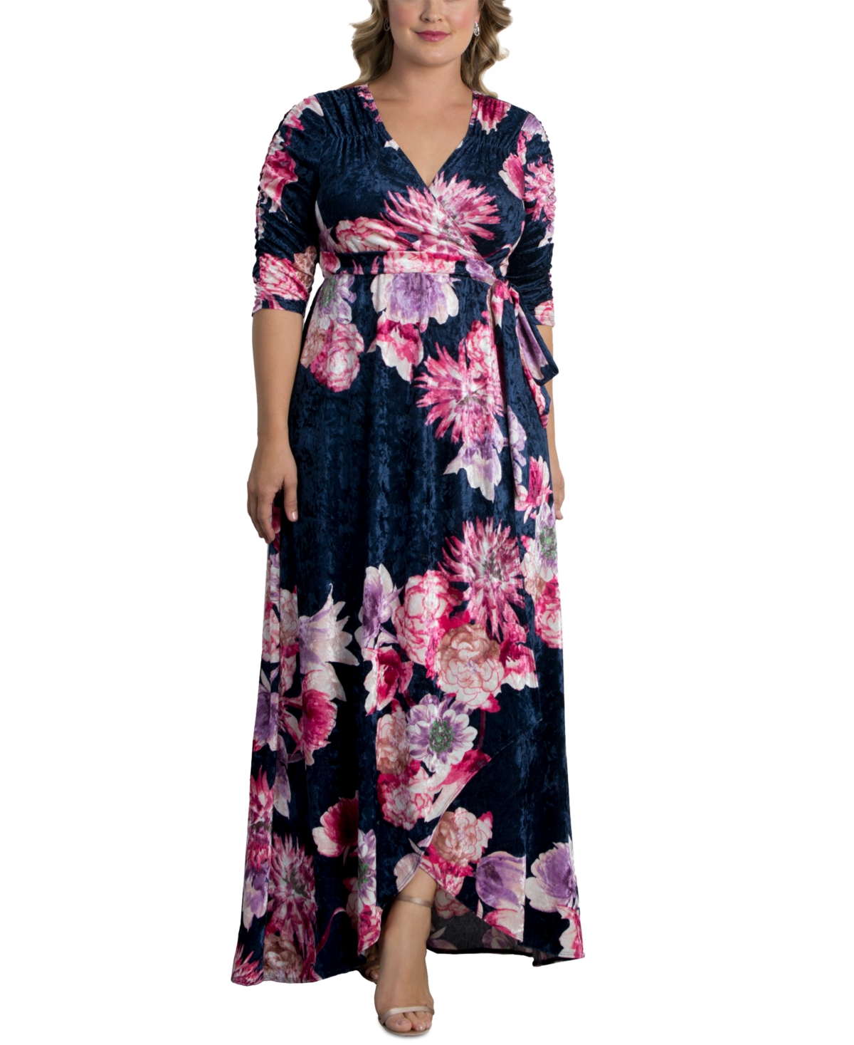 Women's Plus Size Cara Velvet Maxi Wrap Dress - Navy floral print