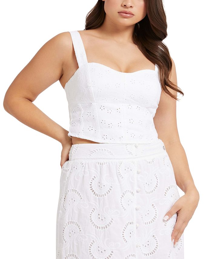 GUESS Avery Eyelet Corset Top - Macy's