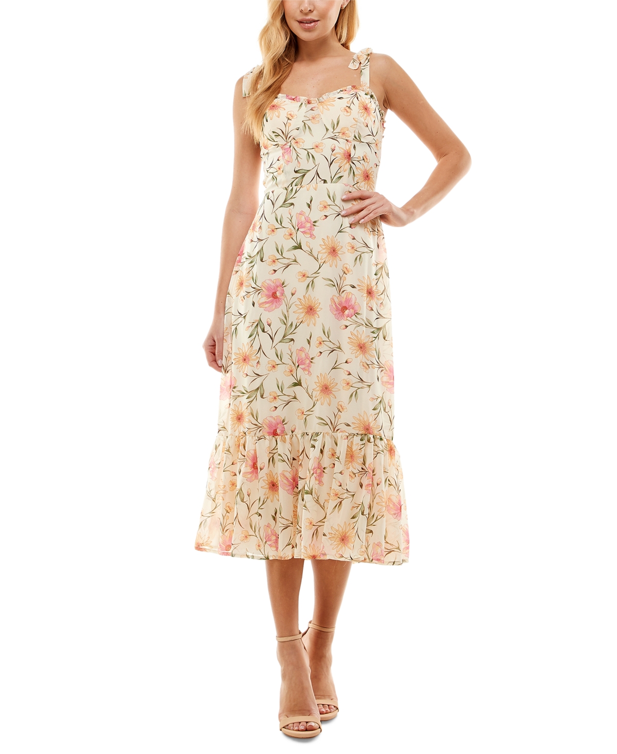 City Studios Juniors' Floral-print Midi Dress In Ivy/pnk | ModeSens