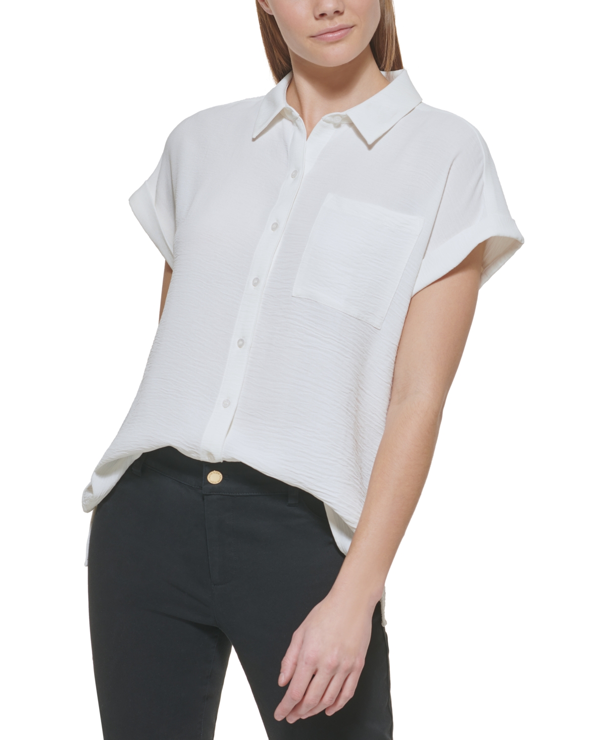 Shop Calvin Klein Short Sleeve Button Down Shirt In Soft White