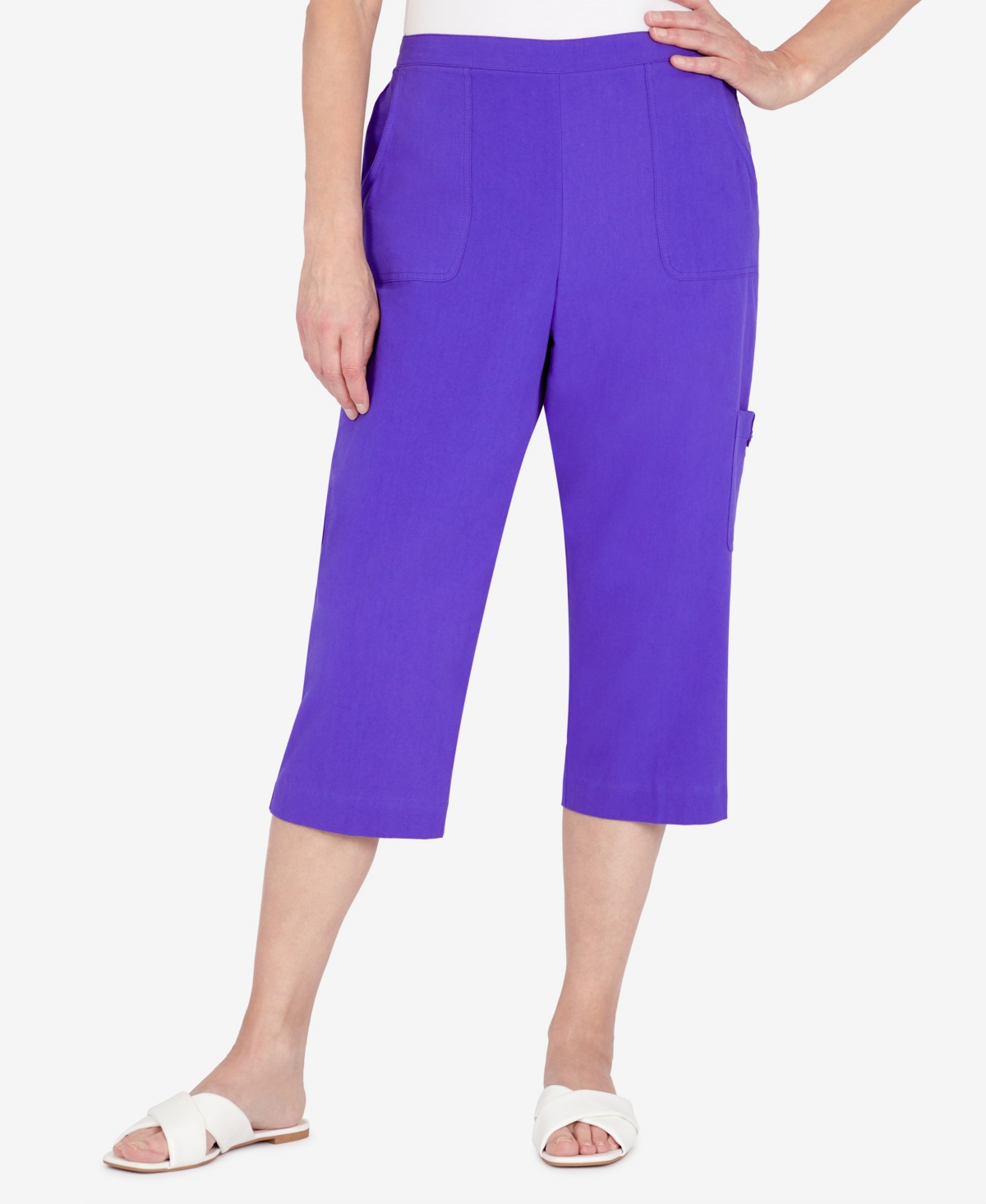 Alfred Dunner Petite Size Calypso Cargo Pocket Capri Pants In Purple
