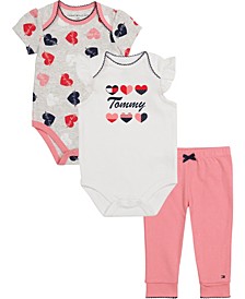 Baby Girls Branded Bodysuits and Joggers Set, 3-Piece