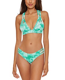 Crystal Eco Ribbed Tie-Dyed Halter Bikini Top & Strappy Bottoms