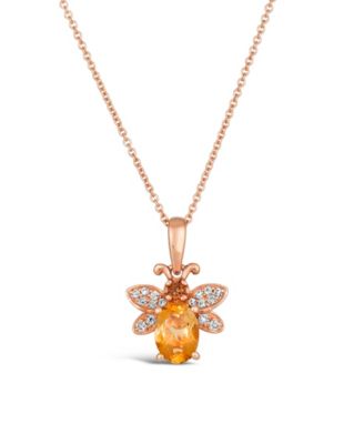 Le Vian - Cinnamon Citrine (5/8 ct. t.w.) & Diamond (1/10 ct. t.w.) Bee Pendant Necklace in 14k Rose Gold, 18" + 2" extender