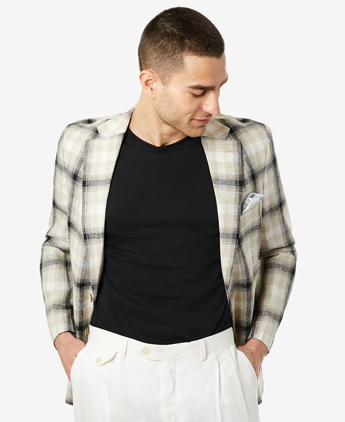 Tallia Men's SlimFit Cream & Black Plaid Linen Blazer & Reviews