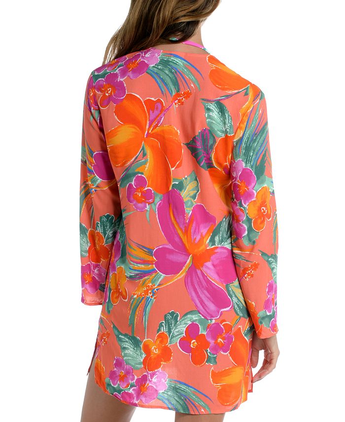La Blanca Women s Isla Del Sol Lace Up Tunic Cover Up Macy s
