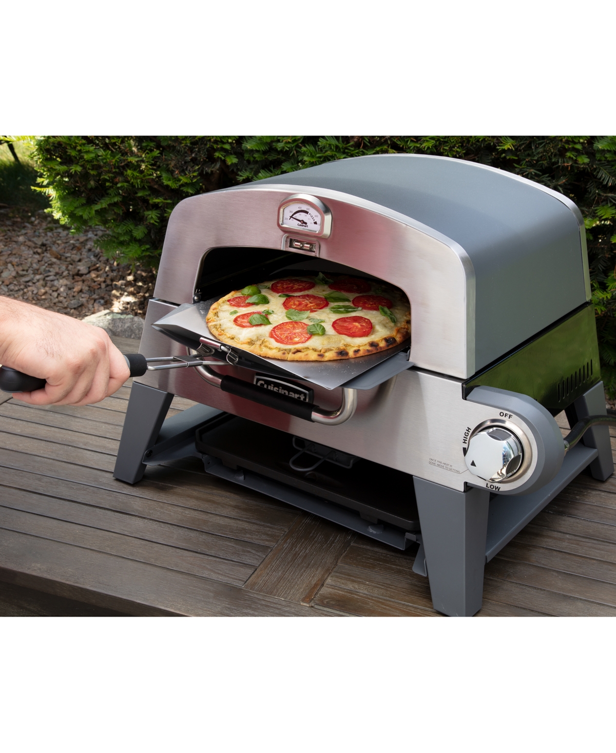 Shop Cuisinart Cgg-403 3-in-1 Pizza Oven, Griddle, & Cast Iron Grill In Stainless Steel,grey