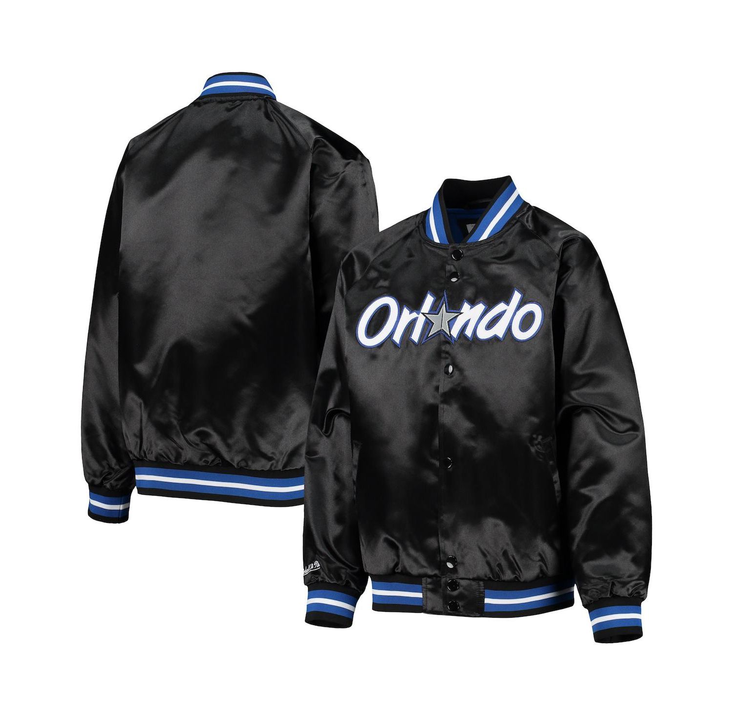 Big Boys Black Orlando Magic Hardwood Classics Satin Raglan Full-Snap Jacket