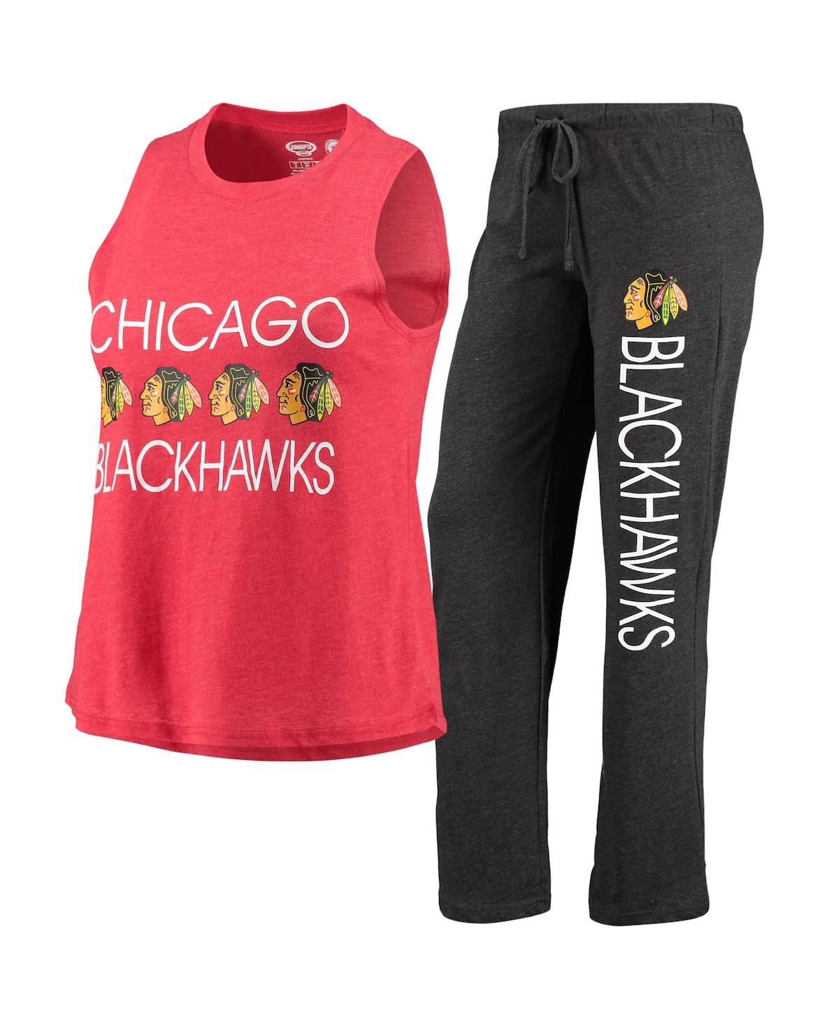 Concepts Sport Women's  Red, Black Chicago Blackhawks Meter Tank Top And Pants Sleep Set In Red,black