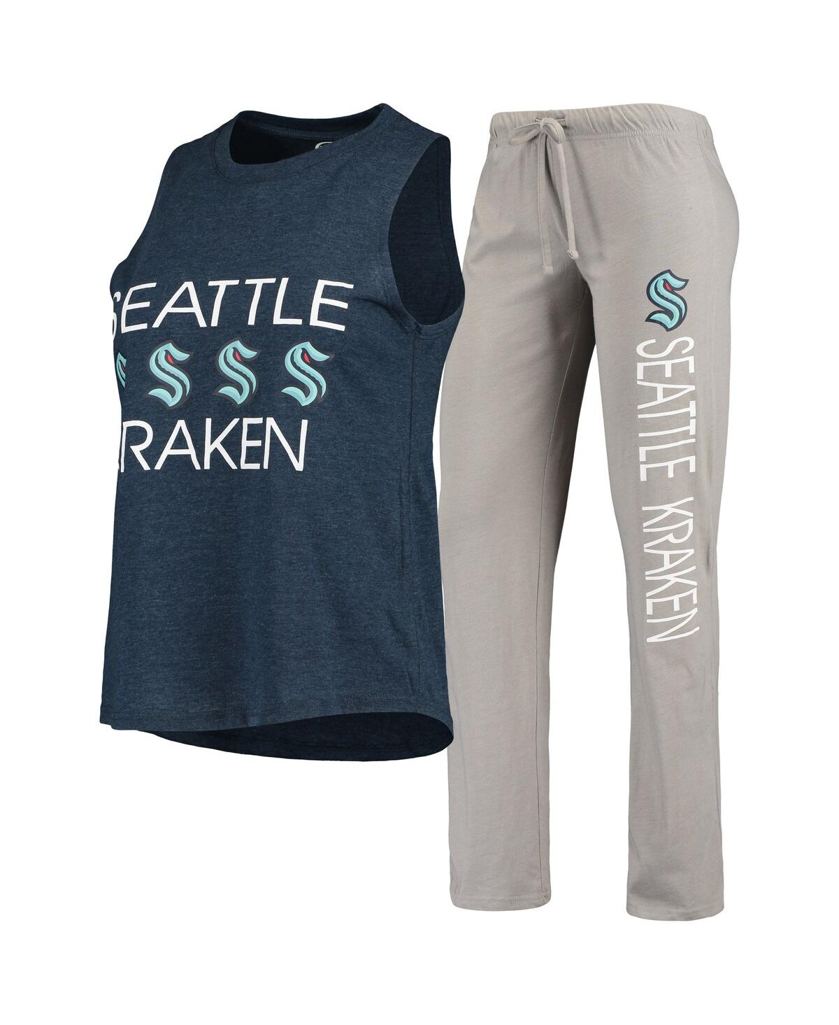 Shop Concepts Sport Women's  Deep Sea Blue, Gray Seattle Kraken Meter Tank Top And Pants Sleep Set In Deep Sea Blue,gray