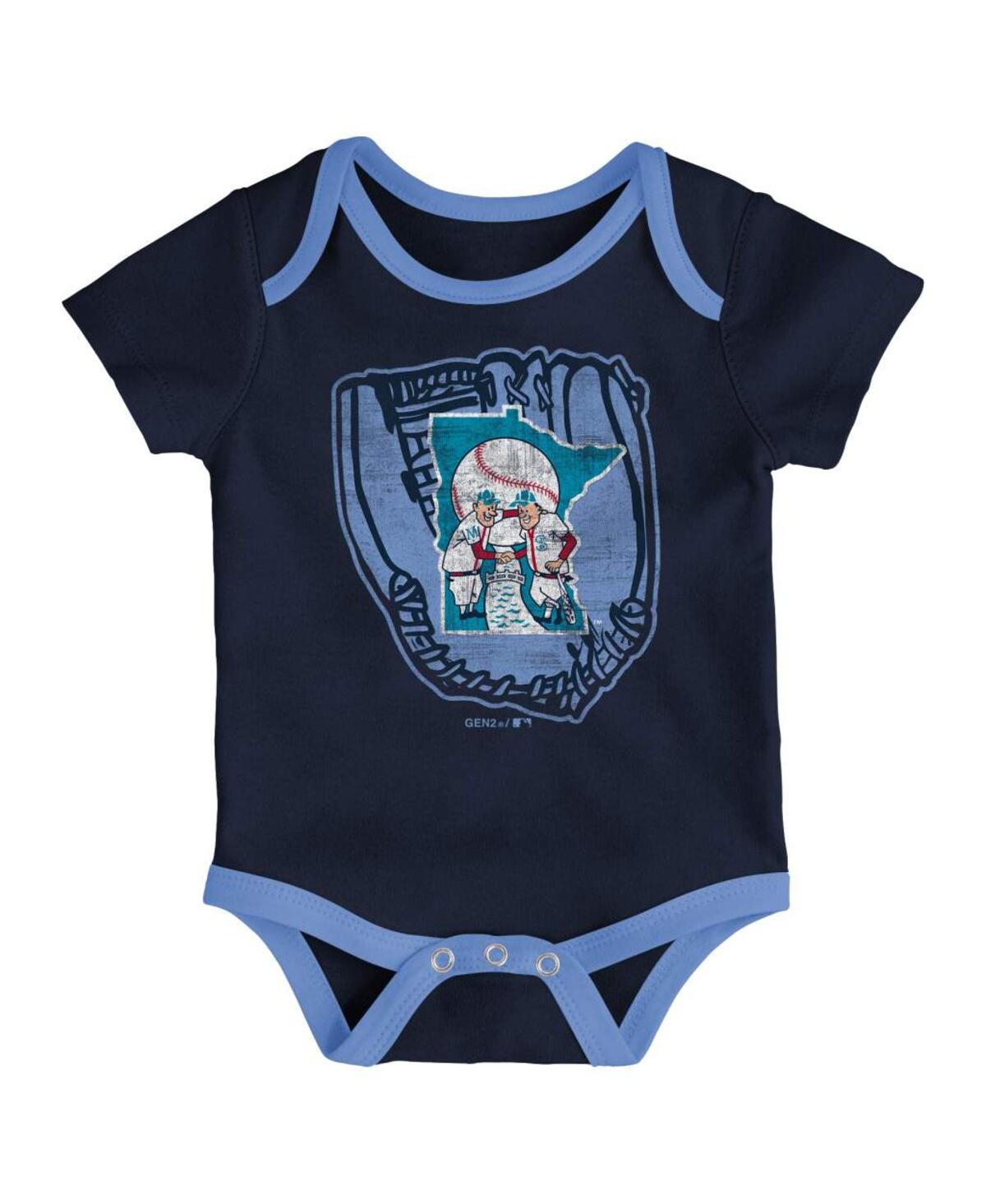 Shop Outerstuff Unisex Infant Navy And Light Blue And Cream Minnesota Twins Future 1 3-pack Bodysuit Set In Navy,light Blue,cream