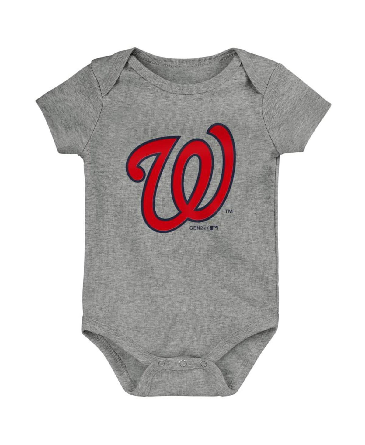 Outerstuff Unisex Infant Red And Navy And Gray Washington Nationals Born To Win 3-pack Bodysuit Set In Red,navy,gray