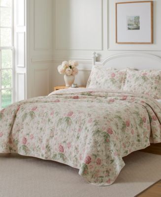 Laura Ashley Breezy Floral Reversible 3 Piece Quilt Set, King - Macy's