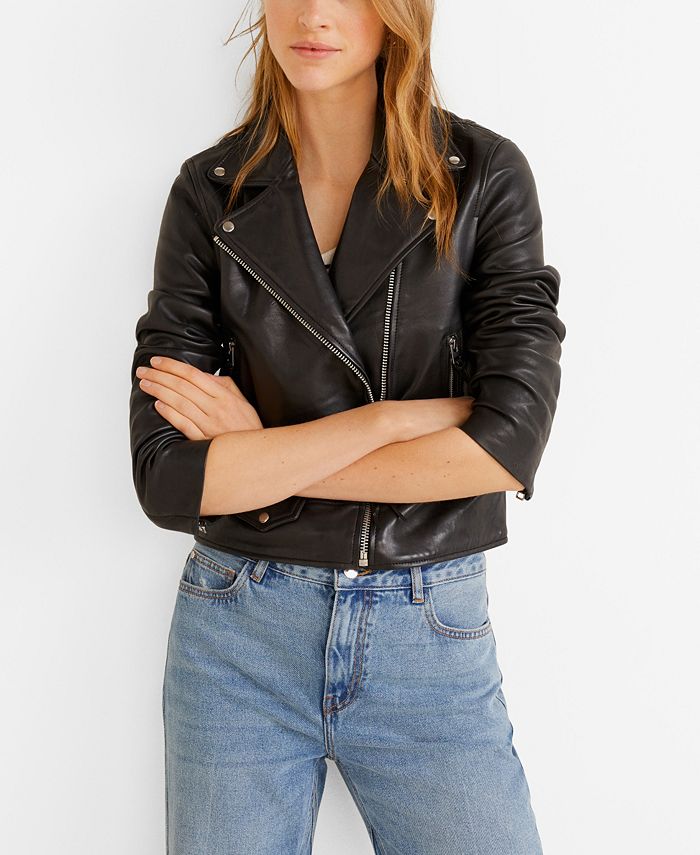MANGO Women's Leather Biker Jacket Macy's
