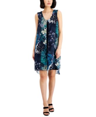 Connected - Petite Sleeveless Chiffon Overlay Dress