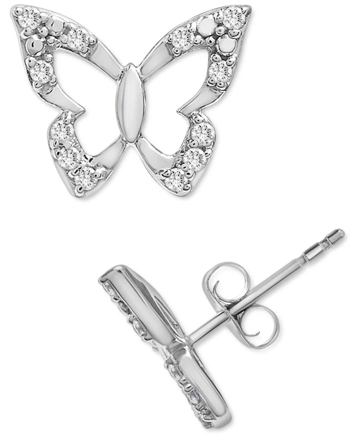 Diamond Butterfly Stud Earrings (1/10 ct. t.w.) in 14k White Gold, Created for Macy's - White Gold