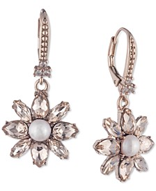 Rose Gold-Tone Crystal & Imitation Pearl Flower Cluster Drop Earrings