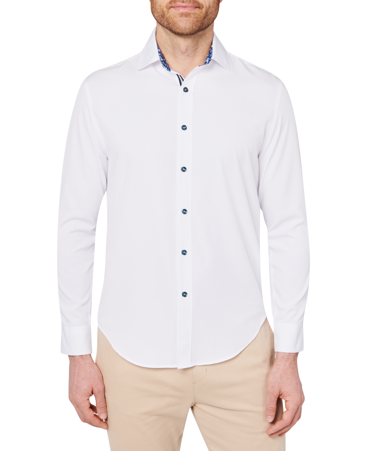 Society Of Threads Men's Slim Fit Non-iron Solid Performance Stretch Button-down Shirt In White