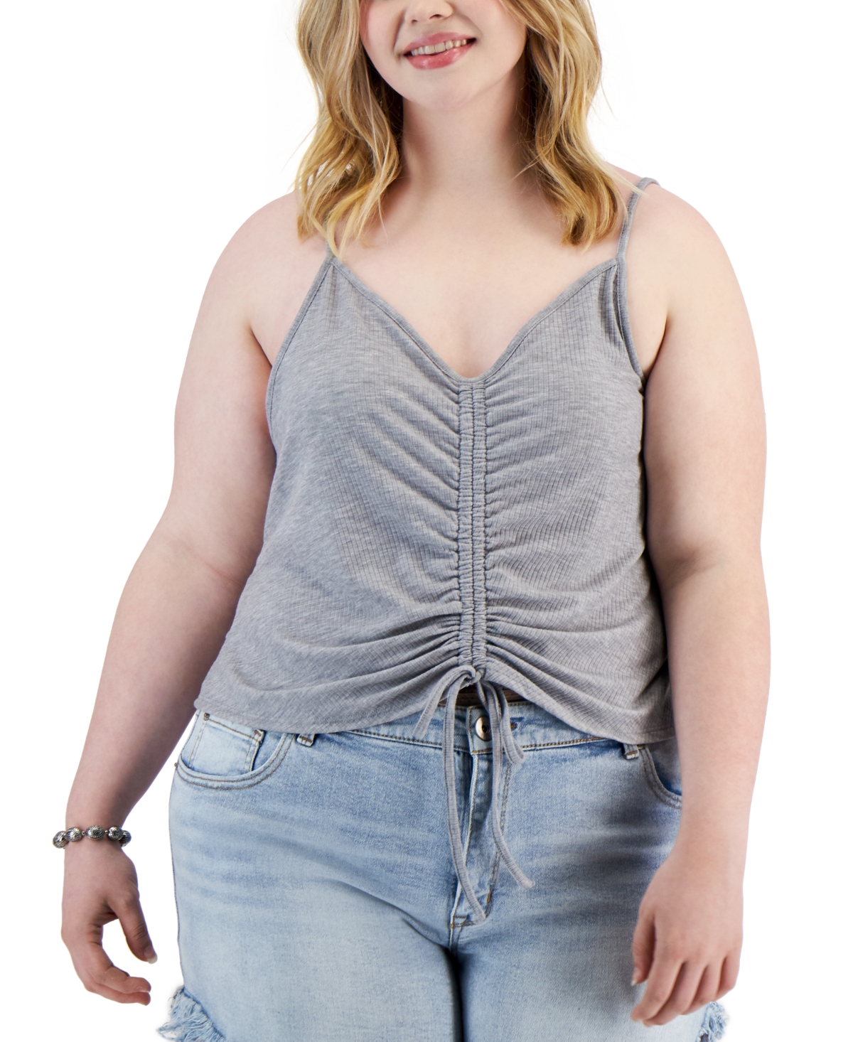 Love, Fire Trendy Plus Size Drawstring Ruched Tank