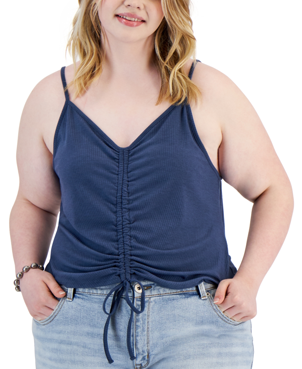 Love, Fire Trendy Plus Size Drawstring Ruched Tank