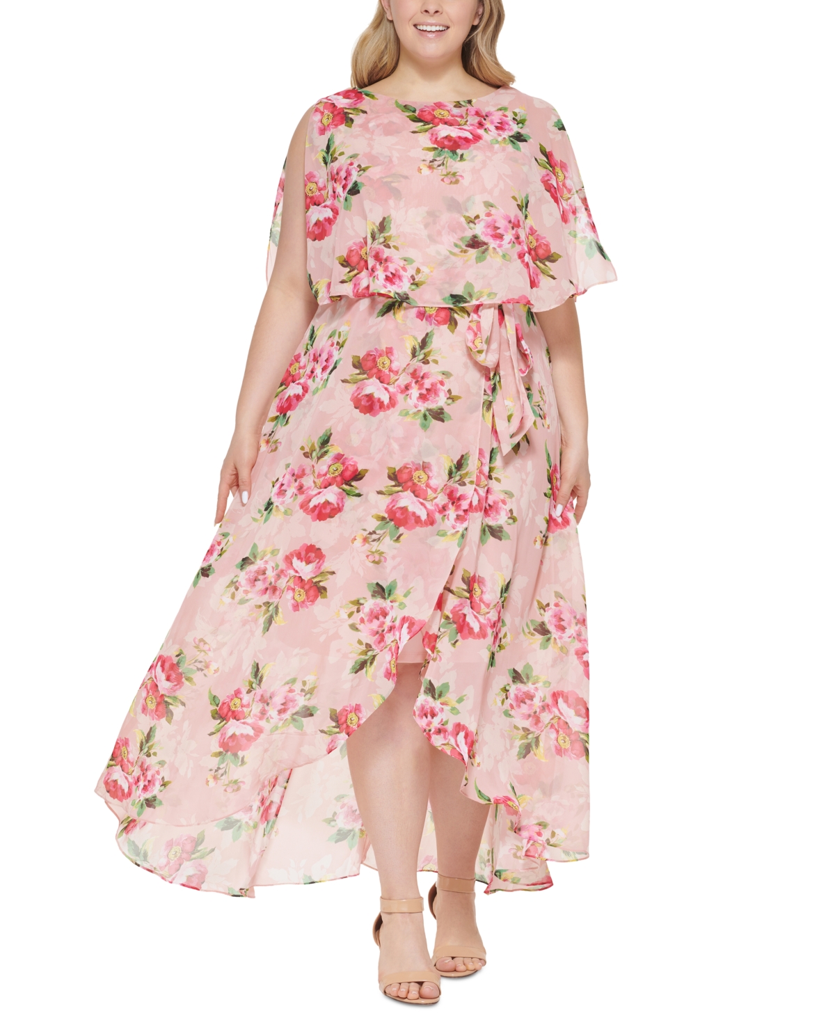 JESSICA HOWARD PLUS SIZE FLORAL POPOVER DRESS